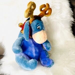 Disney Store Exclusive Plush Eeyore Toy Christmas Reindeer Bell Harness Antlers